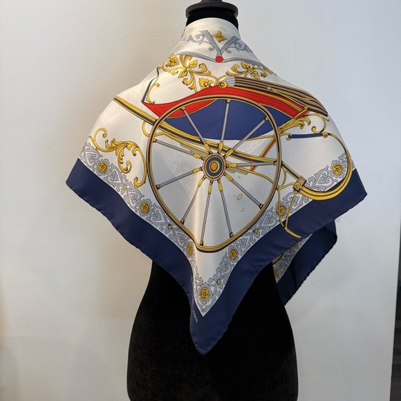 Celine Silk Scarf with Carriage and Wheel Design - Picture 8 of 13